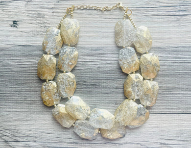 Gold & Crackle Resin chunky statement necklace, big beaded jewelry, gifts for women bib jewelry Multi-Strand metallic clear gold painted