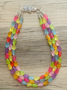 Frosted Pastel Rainbow Statement Necklace, colorful chunky jewelry, multi strand pride chunky beaded necklace, bubble necklace bubblegum