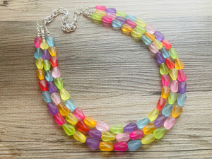 Frosted Pastel Rainbow Statement Necklace, colorful chunky jewelry, multi strand pride chunky beaded necklace, bubble necklace bubblegum