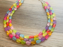 Load image into Gallery viewer, Frosted Pastel Rainbow Statement Necklace, colorful chunky jewelry, multi strand pride chunky beaded necklace, bubble necklace bubblegum