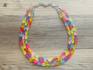 Frosted Pastel Rainbow Statement Necklace, colorful chunky jewelry, multi strand pride chunky beaded necklace, bubble necklace bubblegum