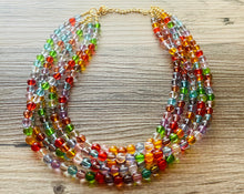 Load image into Gallery viewer, Warm Colors 5 strand Beaded Necklace, Colorful Jewelry, Chunky statement necklace, big beaded necklace, rainbow jewelry, rainbow confetti