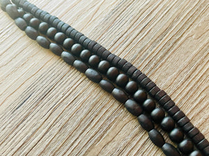 Black Birch Wood 3 Strand Beaded Necklace, vintage tan Jewelry Chunky statement necklace, big beaded necklace geometric boho dark painted