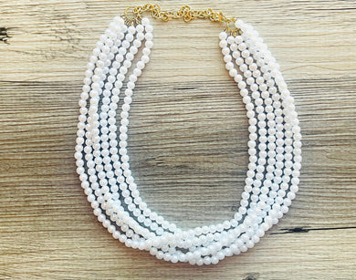 6 Strand Women's White Pearl Statement Necklace, Big Pearl Necklace, White Necklace, Bridesmaid jewelry wedding statement necklace