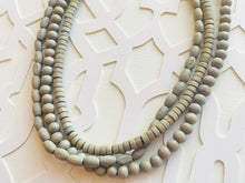 Load image into Gallery viewer, Gray Birch or Black Wood 3 Strand Beaded Necklace, vintage tan Jewelry Chunky statement necklace, big beaded necklace geometric boho painted