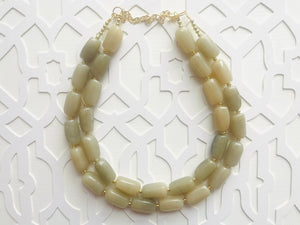 Chino Sands chunky beaded statement necklace, gold neutral necklace, champagne brown light tan jewelry, khaki malta