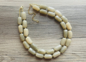 Chino Sands chunky beaded statement necklace, gold neutral necklace, champagne brown light tan jewelry, khaki malta