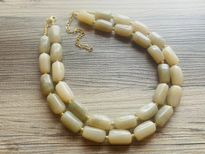 Chino Sands chunky beaded statement necklace, gold neutral necklace, champagne brown light tan jewelry, khaki malta