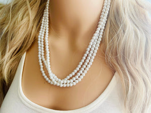 3 Strand Women's White Pearl Statement Necklace, Big Pearl Necklace, White Necklace, Bridesmaid jewelry wedding statement necklace