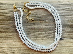 3 Strand Women's White Pearl Statement Necklace, Big Pearl Necklace, White Necklace, Bridesmaid jewelry wedding statement necklace