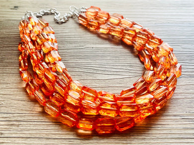 Coral Orange Statement Necklace, 5 multi Strand Beaded Jewelry, Bright Necklace, coral necklace, summer necklace, beaded jewelry earrings