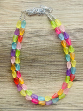 Load image into Gallery viewer, Frosted Pastel Rainbow Statement Necklace, colorful chunky jewelry, multi strand pride chunky beaded necklace, bubble necklace bubblegum