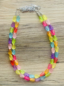 Frosted Pastel Rainbow Statement Necklace, colorful chunky jewelry, multi strand pride chunky beaded necklace, bubble necklace bubblegum