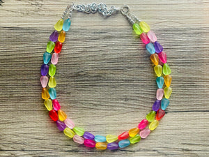 Frosted Pastel Rainbow Statement Necklace, colorful chunky jewelry, multi strand pride chunky beaded necklace, bubble necklace bubblegum