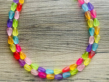 Load image into Gallery viewer, Frosted Pastel Rainbow Statement Necklace, colorful chunky jewelry, multi strand pride chunky beaded necklace, bubble necklace bubblegum