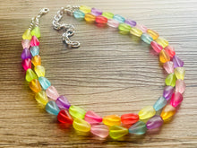 Load image into Gallery viewer, Frosted Pastel Rainbow Statement Necklace, colorful chunky jewelry, multi strand pride chunky beaded necklace, bubble necklace bubblegum