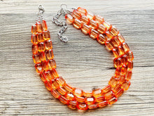 Load image into Gallery viewer, Coral Orange Statement Necklace, 3 multi Strand Beaded Jewelry, Bright Necklace, coral necklace, summer necklace, beaded jewelry earrings