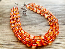 Load image into Gallery viewer, Coral Orange Statement Necklace, 3 multi Strand Beaded Jewelry, Bright Necklace, coral necklace, summer necklace, beaded jewelry earrings