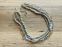Load image into Gallery viewer, Blue &amp; Gray Chain beaded Statement Chunky Necklace, casual necklace, Traveler 4 strand black necklace, big bead necklace, silver jewelry