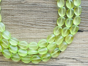 Cucumber Green Chunky Statement Necklace & Stretch Bracelet set, Triple Strand Beaded Jewelry, light green jewelry, bridesmaid jelly bean