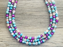 Load image into Gallery viewer, Deja Vu Purple chunky statement necklace &amp; earrings, pink big bead jewelry gifts for women, bib jewelry Multi-Strand beaded turquoise blue