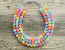 Load image into Gallery viewer, Summer Gumdrops Rainbow Statement Necklace, colorful chunky jewelry, multi strand pride chunky beaded necklace, bubble necklace