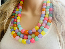 Load image into Gallery viewer, Summer Gumdrops Rainbow Statement Necklace, colorful chunky jewelry, multi strand pride chunky beaded necklace, bubble necklace