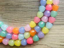 Load image into Gallery viewer, Summer Gumdrops Rainbow Statement Necklace, colorful chunky jewelry, multi strand pride chunky beaded necklace, bubble necklace