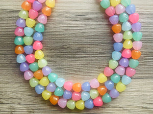 Summer Gumdrops Rainbow Statement Necklace, colorful chunky jewelry, multi strand pride chunky beaded necklace, bubble necklace