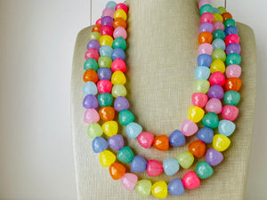 Summer Gumdrops Rainbow Statement Necklace, colorful chunky jewelry, multi strand pride chunky beaded necklace, bubble necklace