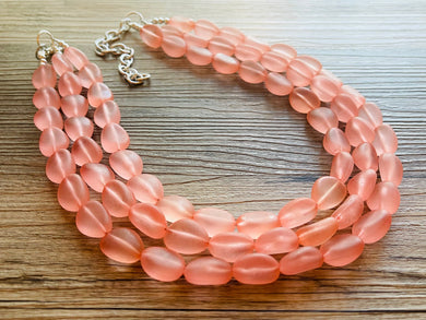 Peach Chunky Statement Necklace & Stretch Bracelet set, Triple Strand Beaded Jewelry, light coral pink jewelry, bridesmaid jelly bean