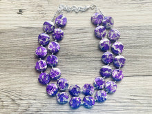 Load image into Gallery viewer, Paint splatter Purple &amp; Gray Necklace, 2 Strand Statement Jewelry, purple Chunky bib bridesmaid everyday bubble jewelry earrings