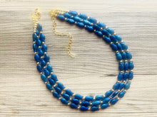 Load image into Gallery viewer, Swimming Fish 3 Strand Royal Blue Necklace, multi strand bright blue jewelry, big beaded chunky necklace, dark blue statement navy