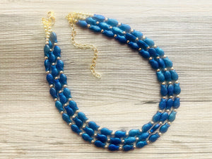 Swimming Fish 3 Strand Royal Blue Necklace, multi strand bright blue jewelry, big beaded chunky necklace, dark blue statement navy