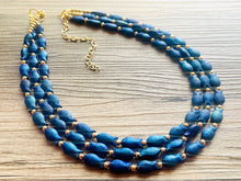 Load image into Gallery viewer, Swimming Fish 3 Strand Royal Blue Necklace, multi strand bright blue jewelry, big beaded chunky necklace, dark blue statement navy