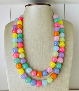 Summer Gumdrops Rainbow Statement Necklace, colorful chunky jewelry, multi strand pride chunky beaded necklace, bubble necklace