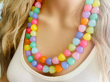 Load image into Gallery viewer, Summer Gumdrops Rainbow Statement Necklace, colorful chunky jewelry, multi strand pride chunky beaded necklace, bubble necklace