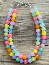 Load image into Gallery viewer, Summer Gumdrops Rainbow Statement Necklace, colorful chunky jewelry, multi strand pride chunky beaded necklace, bubble necklace