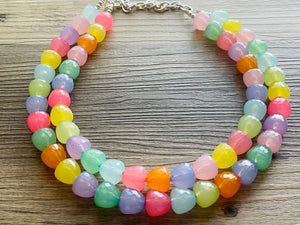 Summer Gumdrops Rainbow Statement Necklace, colorful chunky jewelry, multi strand pride chunky beaded necklace, bubble necklace