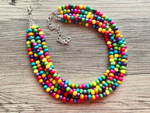 Load image into Gallery viewer, Cobblestone Chunky Rainbow Beaded Necklace, 5 Strand Colorful Jewelry statement necklace, wood big beaded necklace, rainbow jewelry baby