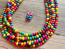 Load image into Gallery viewer, Cobblestone Chunky Rainbow Beaded Necklace, 5 Strand Colorful Jewelry statement necklace, wood big beaded necklace, rainbow jewelry baby