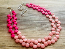 Load image into Gallery viewer, Hot &amp; Blush Pink Double Statement Necklace, Chunky Jewelry Big Beaded Necklace, dark pink Necklace, magenta Jewelry bubble