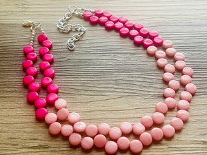 Hot & Blush Pink Double Statement Necklace, Chunky Jewelry Big Beaded Necklace, dark pink Necklace, magenta Jewelry bubble