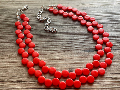 Tomato Red Orange Double Statement Necklace, Chunky Jewelry Big Beaded Necklace, colorful Necklace, Jewelry bubble Earrings