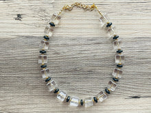 Load image into Gallery viewer, Extra Chunky Single Strand Clear Crystal Statement Necklace and earrings set, large lucite resin big bead acetate acrylic necklace