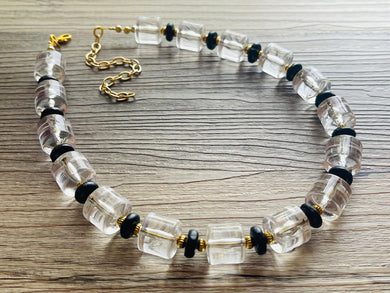 Extra Chunky Single Strand Clear Crystal Statement Necklace and earrings set, large lucite resin big bead acetate acrylic necklace