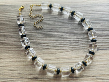 Load image into Gallery viewer, Extra Chunky Single Strand Clear Crystal Statement Necklace and earrings set, large lucite resin big bead acetate acrylic necklace