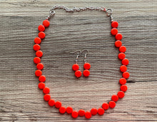 Load image into Gallery viewer, Tomato Red Orange single Statement Necklace, Chunky Jewelry Big Beaded Necklace, colorful Necklace, Jewelry bubble Earrings