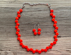 Tomato Red Orange single Statement Necklace, Chunky Jewelry Big Beaded Necklace, colorful Necklace, Jewelry bubble Earrings