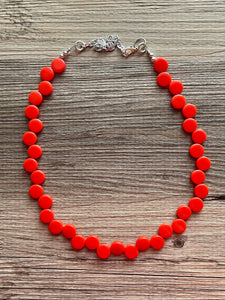 Tomato Red Orange single Statement Necklace, Chunky Jewelry Big Beaded Necklace, colorful Necklace, Jewelry bubble Earrings